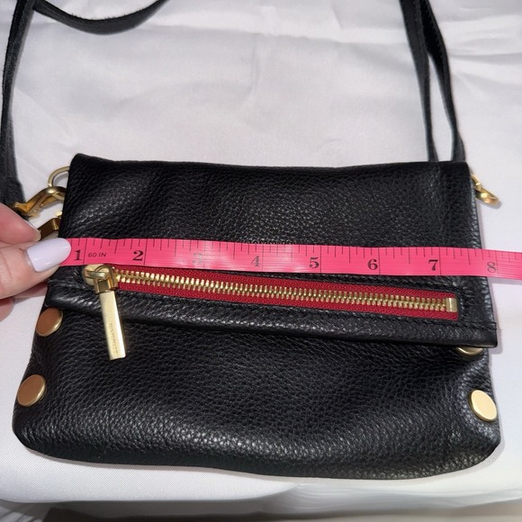 Hammitt VIP Sml Black Brushed Gold Red Zip Leather Clutch Crossbody Bag Purse - Picture 12 of 16